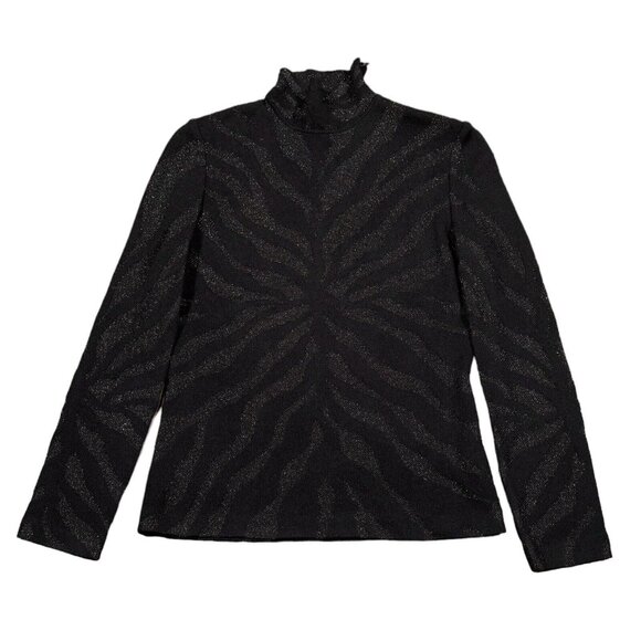 St. John Sweaters - St. John Collection Brown Metallic Zebra Lightweight Turtleneck Zipper Sz P USA